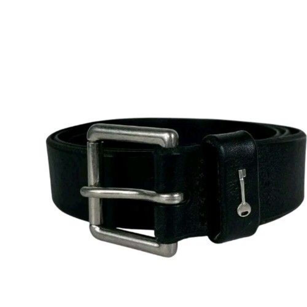 Fossil Womens Key Keeper Black Belt Genuine Leather Silver Buckle Medium Classic